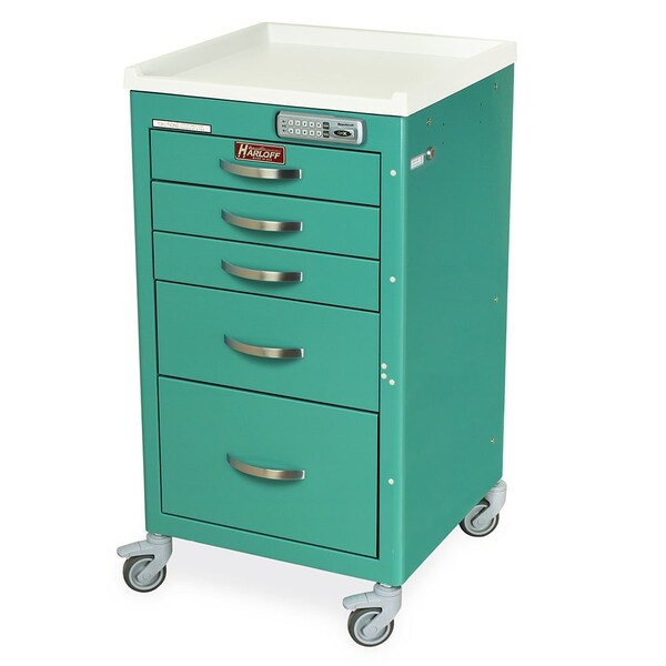 Narrow Anesthesia Cart, Short Height, Mini Width, Five Drawers, E-Lock
